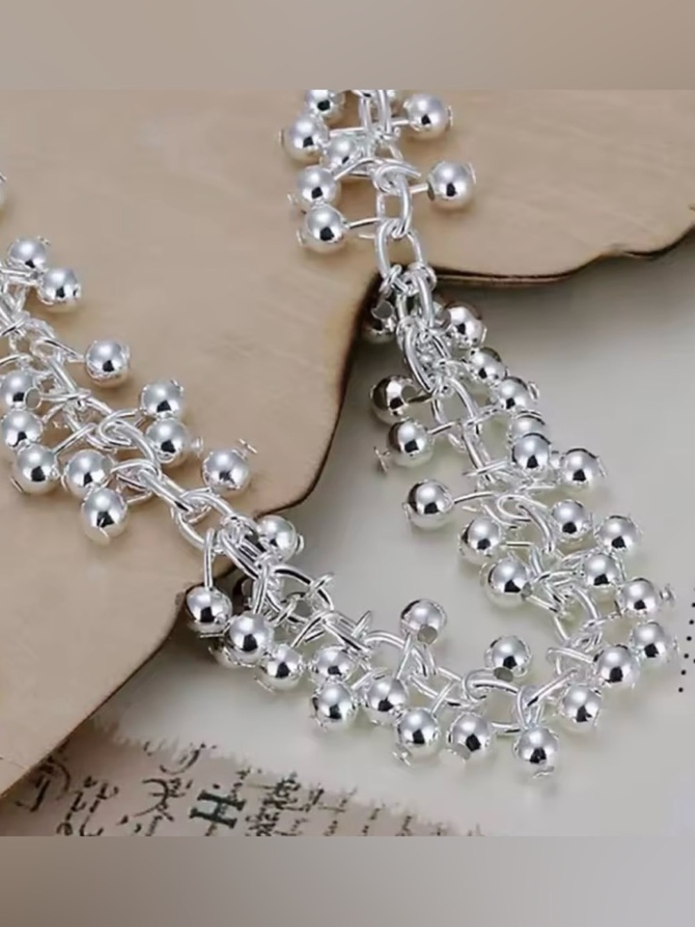 Sterling Silver Beaded Charm Bracelet / Anklet - Silver - Picture 4 of 7